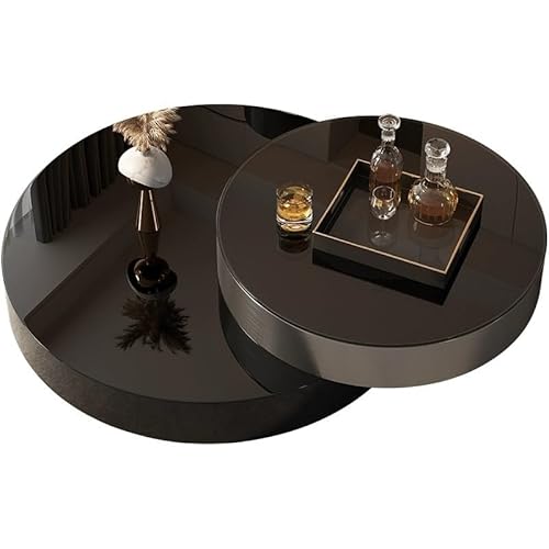 Wohnzimmertisch Couchtisch Modern Rotating Größe Rund Einfach Schwarz Glas Wohnzimmer Haushalt von LINKIO