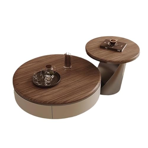 Wohnzimmertisch Moderne Kunden Couchtisch Größe Runde Wohnzimmer Set Walnuss Top(90CM) von LINKIO