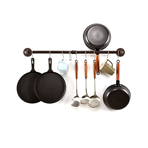 LINKPIPES Rohr Topf Pan Rack Wandbefestigte industrielle Utensil Deckel Halter Kochgeschirr Aufhänger Küche Organizer Hängende Bar Schiene mit S Haken (36 Inch, Rote Bronze) von LINKPIPES