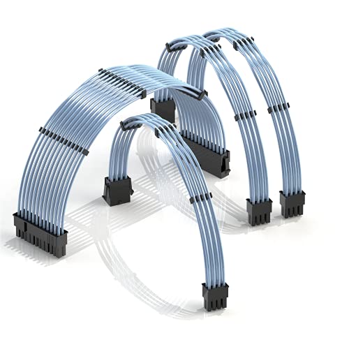 LINKUP - 30cm Netzteilkabelverlängerung 18AWG Sauerstofffreies Kupfer Teflonmantel Custom Mod GPU PC mit Kamm-Kit | 1x 24 P (20+4) | 1x 8 P (4+4) CPU | 2x 8 P (6+2) GPU Set | 300mm - Blau von LINKUP