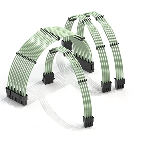 LINKUP - 30cm Netzteilkabelverlängerung 18AWG Sauerstofffreies Kupfer Teflonmantel Custom Mod GPU PC mit Kamm-Kit | 1x 24 P (20+4) | 1x 8 P (4+4) CPU | 2x 8 P (6+2) GPU Set | 300mm - Grün von LINKUP
