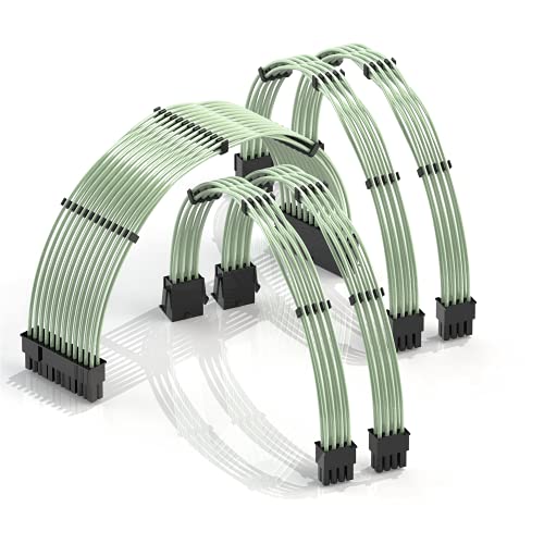 LINKUP - 30cm Netzteilkabelverlängerung 18AWG Sauerstofffreies Kupfer Teflonmantel Custom Mod GPU PC mit Kamm-Kit | 1x 24 P (20+4) | 2x 8 P (4+4) CPU | 2x 8 P (6+2) GPU Set | 300mm - Grün von LINKUP