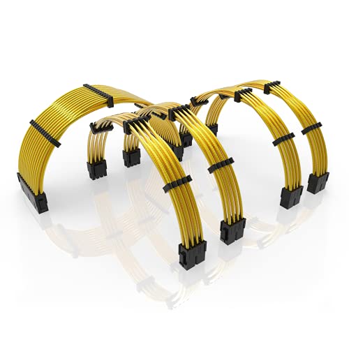 LINKUP - 30cm PSU Kabelverlängerung Ummantelt GPU Nach Maß PC Stromversorgung mit Kamm-Kit | 1x 24 P (20+4) | 2X 8 P (4+4) CPU | 2X 8 P (6+2) GPU Set | 300mm - Metallic-Gold von LINKUP