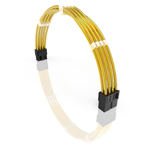 LINKUP - 50cm 8-Poliges (4+4) CPU-ATX-Motherboard-Netzteil Geflochtene Benutzerdefinierte Mod-PC-Verlängerungskabel mit Kämmen | Einzelpackung | 500mm - Metallic-Gold von LINKUP