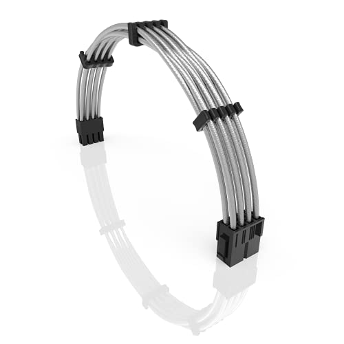 LINKUP - 50cm 8-Poliges (4+4) CPU-ATX-Motherboard-Netzteil Geflochtene Benutzerdefinierte Mod-PC-Verlängerungskabel mit Kämmen | Einzelpackung | 500mm - Metallic-Silber von LINKUP