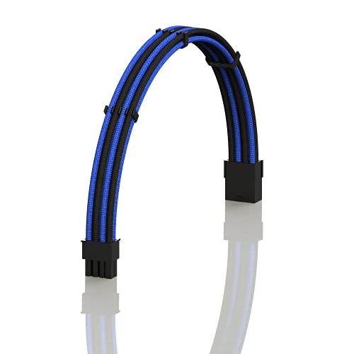 LINKUP - AVA 50cm 8-Poliges (6+2) GPU PCI-E-Netzteil Geflochtene Hülse Custom Mod PC-Verlängerungskabel mit Kamm | Einzelpackung | 500mm - Blau Schwarz von LINKUP