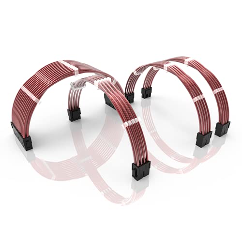 LINKUP - 50cm PSU Kabelverlängerung Ummantelt GPU Nach Maß PC Stromversorgung mit Kamm-Kit | 1x 24 P (20+4) | 1x 8 P (4+4) CPU | 2X 8 P (6+2) GPU Set | 500mm - Metallic-Pink von LINKUP