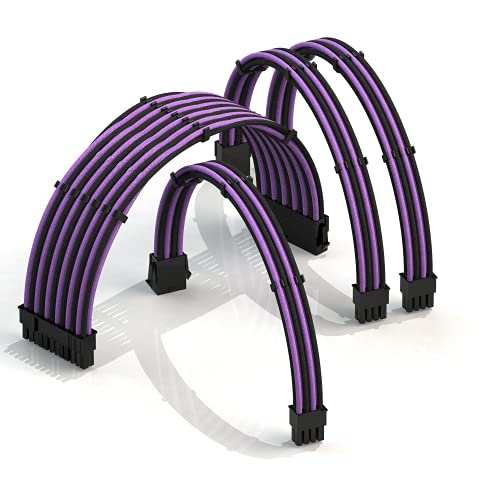LINKUP - 50cm Superweiche und Flexible Netzteilkabel mit Verlängerungshülsen Custom Mod GPU PC Geflochten mit Kamm-Kit | 1x 24 P (20+4) | 2x 8 P (4+4) CPU | 2x 8 P (6+2) GPU set | 500mm - Lila Schwarz von LINKUP