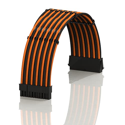 LINKUP - AVA 30cm ATX 24-Poliges (20+4) Motherboard PSU Geflochtenes Sleeved Verlängerungskabel für Stromversorgung mit Kammern | Robustes und Steifes Design | Einzelverpackung | 300mm -Orange Schwarz von LINKUP