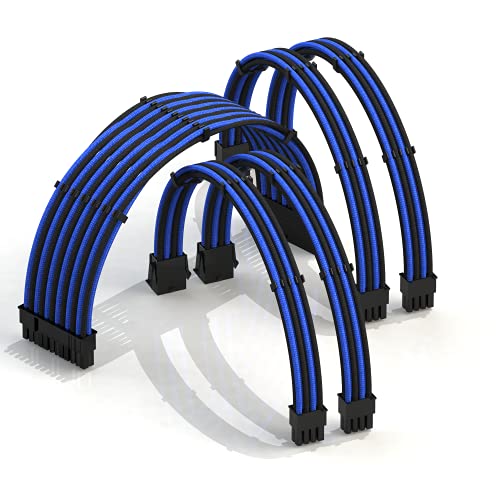 LINKUP - AVA 30cm PSU Kabelverlängerung Ummantelt GPU Nach Maß PC Stromversorgung mit Kamm-Kit | 1x 24 P (20+4) | 2X 8 P (4+4) CPU | 2X 8 P (6+2) GPU Set | 300mm - Blau Schwarz von LINKUP