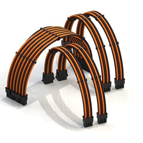 LINKUP - AVA 30cm PSU Kabelverlängerung Ummantelt GPU Nach Maß PC Stromversorgung mit Kamm-Kit | 1x 24 P (20+4) | 2x 8 P (4+4) CPU | 2x 8 P (6+2) GPU Set | 300mm - Orange Schwarz von LINKUP