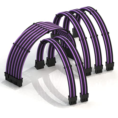 LINKUP - AVA 30cm PSU Kabelverlängerung Ummantelt GPU Nach Maß PC Stromversorgung mit Kamm-Kit - Kompatibel mit RTX3090 | 1x 24 P (20+4) | 2x 8 P (4+4) CPU | 3x 8 P (6+2) GPU set | 300mm Lila Schwarz von LINKUP