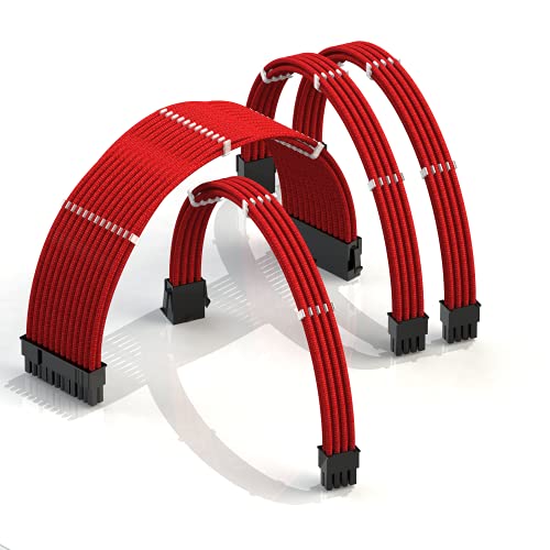 LINKUP - AVA 50cm PSU Kabelverlängerung Ummantelt GPU Nach Maß PC Stromversorgung mit Kamm-Kit | 1x 24 P (20+4) | 1x 8 P (4+4) CPU | 2x 8 P (6+2) GPU Set | 500mm - Rot von LINKUP
