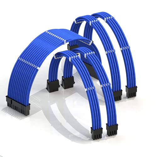 LINKUP - AVA 50cm PSU Kabelverlängerung Ummantelt GPU Nach Maß PC Stromversorgung mit Kamm-Kit | 1x 24 P (20+4) | 2x 8 P (4+4) CPU | 2x 8 P (6+2) GPU Set | 500mm - Blau von LINKUP