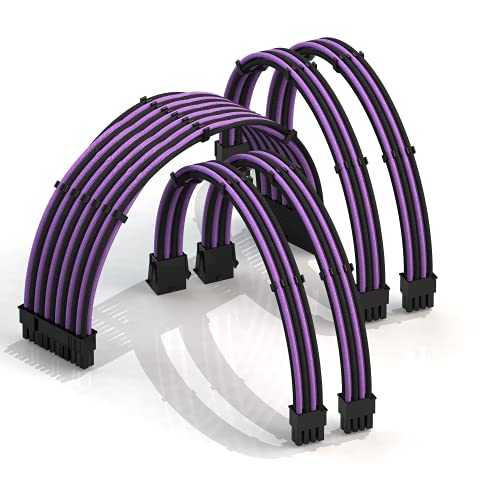 LINKUP - AVA 50cm PSU Kabelverlängerung Ummantelt GPU Nach Maß PC Stromversorgung mit Kamm-Kit | 1x 24 P (20+4) | 2X 8 P (4+4) CPU | 2X 8 P (6+2) GPU Set | 500mm - Lila Schwarz von LINKUP