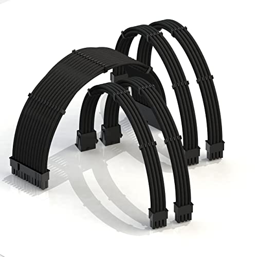 LINKUP - AVA 50cm PSU Kabelverlängerung Ummantelt GPU Nach Maß PC Stromversorgung mit Kamm-Kit | 1x 24 P (20+4) | 2X 8 P (4+4) CPU | 2X 8 P (6+2) GPU Set | 500mm - Schwarz - von LINKUP