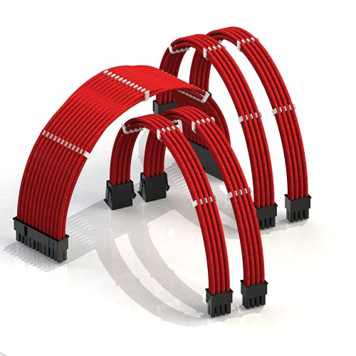 LINKUP - AVA 50cm PSU Kabelverlängerung Ummantelt GPU Nach Maß PC Stromversorgung mit Kamm-Kit | 1x 24 P (20+4) | 2x 8 P (4+4) CPU | 2x 8 P (6+2) GPU Set | 500mm - Rot von LINKUP