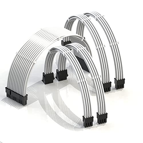LINKUP - AVA 50cm PSU Kabelverlängerung Ummantelt GPU Nach Maß PC Stromversorgung mit Kamm-Kit | 1x 24 P (20+4) | 2X 8 P (4+4) CPU | 2X 8 P (6+2) GPU Set | 500mm - Weiß - von LINKUP