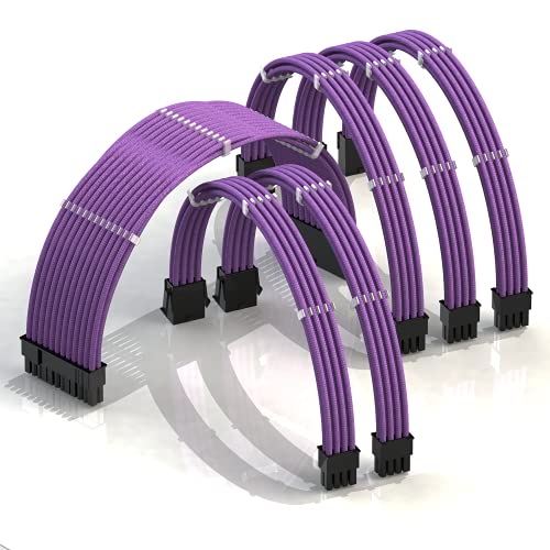 LINKUP - AVA 50cm PSU Kabelverlängerung Ummantelt GPU Nach Maß PC Stromversorgung mit Kamm-Kit - Kompatibel mit RTX3090 | 1x 24 P (20+4) | 2X 8 P (4+4) CPU | 3X 8 P (6+2) GPU Set | 500mm - Lila von LINKUP