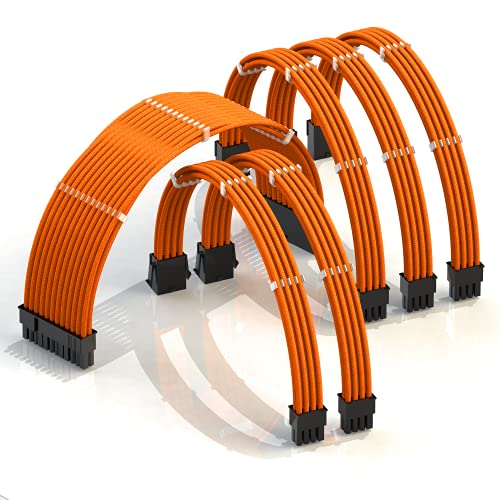 LINKUP - AVA 50cm PSU Kabelverlängerung Ummantelt GPU Nach Maß PC Stromversorgung mit Kamm-Kit - Kompatibel mit RTX3090 | 1x 24 P (20+4) | 2x 8 P (4+4) CPU | 3x 8 P (6+2) GPU set | 500mm - Orange von LINKUP