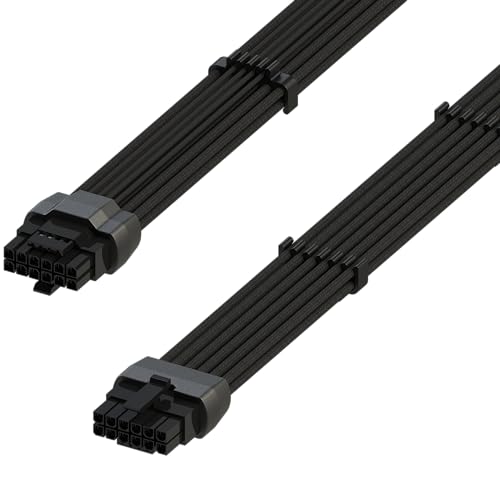 LINKUP - AVA 600W PCIE 5.0 16Pin (12+4) Hochstrom-Netzkabel | Gepresster & gelöteter Typ 16AWG ummantelt | Kompatibel mit RTX5000 RTX4000 RTX3000 FE | 70cm Schwarz von LINKUP