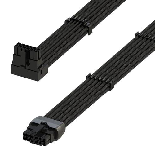 LINKUP - AVA Linkswinkliges 600W PCIE 5.0 16Pin (12+4) Hochstrom-Netzkabel | Gepresster & gelöteter Typ 16AWG ummantelt | Kompatibel mit RTX5000 RTX4000 RTX3000 FE | 70cm Schwarz von LINKUP