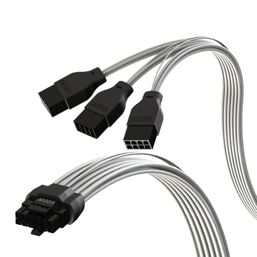 LINKUP - AVA PCIE 5.0 16Pin (12+4) Hochstrom-Stromkabel | 16AWG, Geformter, Gelöteter & PE Typ | Für 3x8Pin PCIE 4.0 PSU | Kompatibel mit RTX50 RTX40 RTX30 FE GPUs | 40cm Weiß von LINKUP