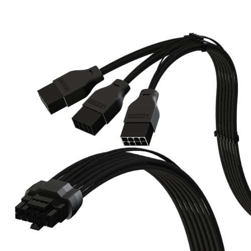 LINKUP - AVA PCIE 5.0 16Pin (12+4) Hochstrom-Stromkabel | 16AWG, Geformter, Gelöteter & Umhüllter Typ | Für 3x8Pin PCIE 4.0 PSU | Kompatibel mit RTX50 RTX40 RTX30 FE GPUs | 40cm Schwarz von LINKUP
