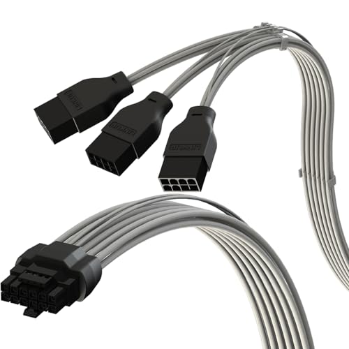 LINKUP - AVA PCIE 5.0 16Pin (12+4) Hochstrom-Stromkabel | 16AWG, Geformter, Gelöteter & Umhüllter Typ | Für 3x8Pin PCIE 4.0 PSU | Kompatibel mit RTX40 & RTX30 FE GPUs | 40cm Weiß von LINKUP