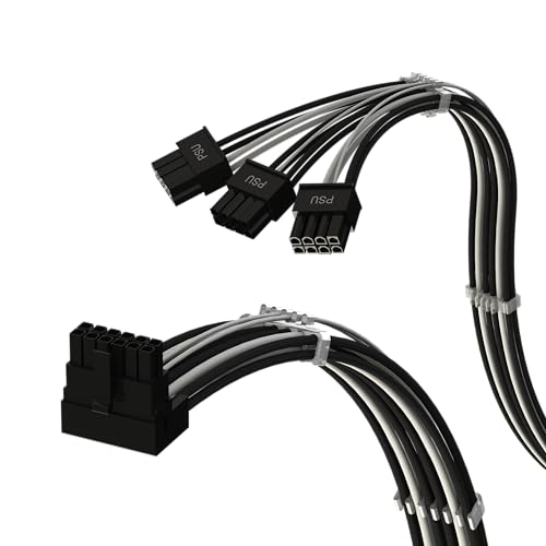 LINKUP - AVA PCIE 5.0 16Pin (12+4) mit Linkswinkel zu 3x8Pin | 16AWG Umhüllt | Kompatibel mit RTX50 RTX40 RTX30 FE | Nur für ASUS/EVGA Netzteile geeignet | 70cm von LINKUP