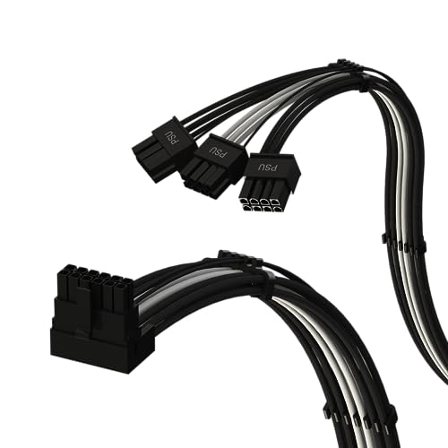 LINKUP - AVA PCIE 5.0 16Pin (12+4) mit Linkswinkel zu 3x8Pin | 16AWG Umhüllt | Kompatibel mit RTX50 RTX40 RTX30 FE | Nur für Corsair/ThermalTake Netzteile geeignet | 70cm von LINKUP