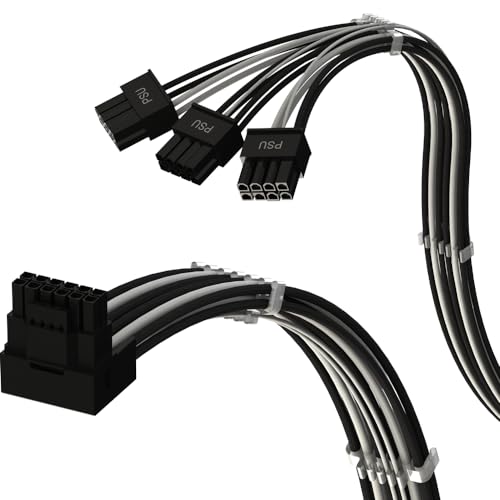 LINKUP - AVA PCIE 5.0 16Pin (12+4) mit Rechtswinkel zu 3x8Pin | 16AWG Umhüllt | Kompatibel mit RTX50 RTX40 RTX30 FE | Nur für ASUS/EVGA Netzteile geeignet | 70cm von LINKUP