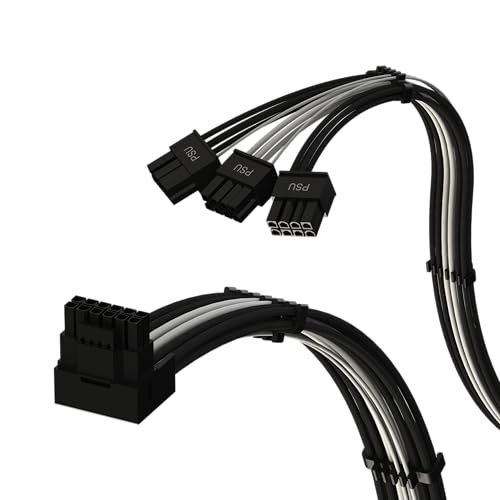 LINKUP - AVA PCIE 5.0 16Pin (12+4) mit Rechtswinkel zu 3x8Pin | 16AWG Umhüllt | Kompatibel mit RTX50 RTX40 RTX30 FE | Nur für Corsair/ThermalTake Netzteile geeignet | 70cm von LINKUP