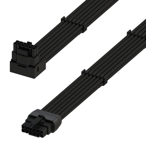 LINKUP - AVA Rechtswinkliges 600W PCIE 5.0 16Pin (12+4) Hochstrom-Netzkabel | Gepresster & gelöteter Typ 16AWG ummantelt | Kompatibel mit RTX5000 RTX4000 RTX3000 FE | 70cm Schwarz von LINKUP