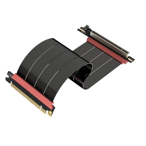 LINKUP - AVA5 Armour PCIE 5.0 Riser-Kabel | RTX5090 RX9070 GPU Bereit | x16 128GB/s Geschwindigkeit | PCIe 4.0 & WRX80/WRX90E Kompatibel | Rechter Winkel, Schwarz 25cm (Gesamtlänge 29cm) von LINKUP