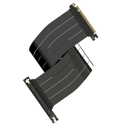 LINKUP - AVA5 PCIE 5.0 Riser-Kabel [60cm (Gesamtlänge 64cm)] RTX5090 RX9070 GPU Bereit | x16 128GB/s Geschwindigkeit | PCIe 4.0 & WRX80/WRX90E Kompatibel | Rechter Winkel Schwarz von LINKUP