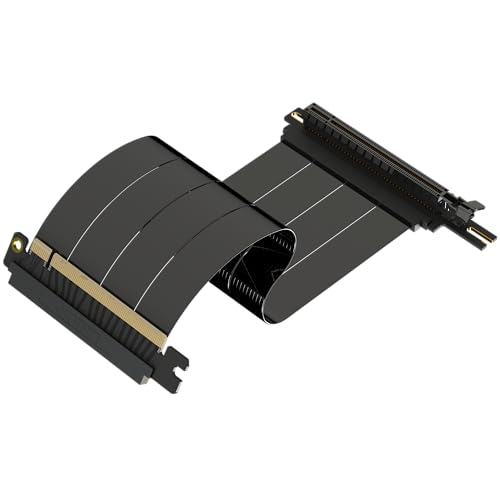 LINKUP - AVA5 PCIE 5.0 Riser-Kabel | RTX5090 RX9070 GPU Bereit | x16 128GB/s Geschwindigkeit | NZXT H1 & PCIe 4.0 Kompatibel | Einzelne Umgekehrte Linkswinkel Schwarz 25cm (Gesamtlänge 28cm) von LINKUP