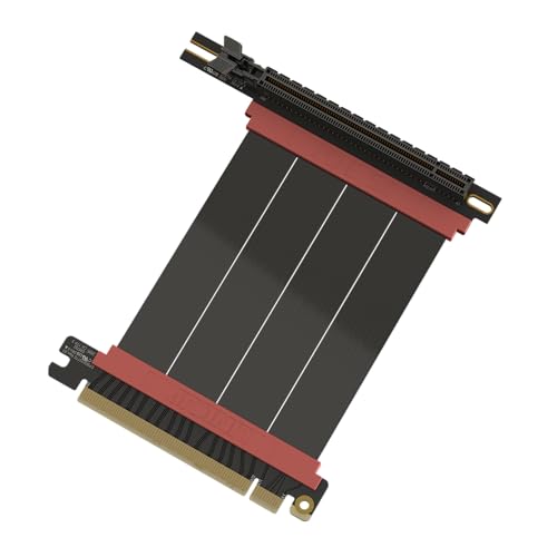 LINKUP - AVA5 PCIE 5.0 Riser-Kabel | RTX5090 RX9070 GPU Bereit | x16 128GB/s Geschwindigkeit | PCIe 4.0 & WRX80/WRX90E Kompatibel | Rechter Winkel, Schwarz 10cm (Gesamtlänge 14cm) von LINKUP