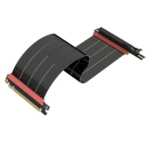 LINKUP - AVA5 PCIE 5.0 Riser-Kabel | RTX5090 RX9070 GPU Bereit | x16 128GB/s Geschwindigkeit | PCIe 4.0 & WRX80/WRX90E Kompatibel | Linkswinkel, Schwarz 30cm (Gesamtlänge 34cm) von LINKUP