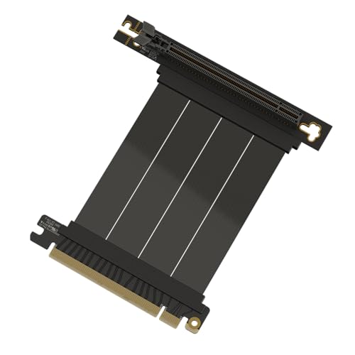 LINKUP - AVA5 PCIE 5.0 Riser-Kabel | RTX5090 RX9070 GPU Bereit | x16 128GB/s Geschwindigkeit | PCIe 4.0 & WRX80/WRX90E Kompatibel | Rechter Winkel, Schwarz 10cm (Gesamtlänge 14cm) von LINKUP