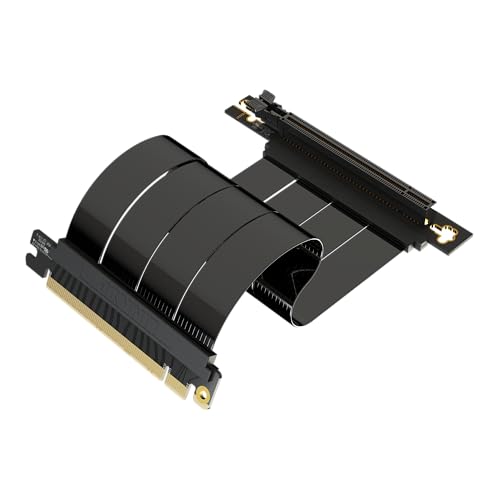 LINKUP - AVA5 PCIE 5.0 Riser-Kabel | RTX5090 RX9070 GPU Bereit | x16 128GB/s Geschwindigkeit | PCIe 4.0 & WRX80/WRX90E Kompatibel | Rechter Winkel, Schwarz 20cm (Gesamtlänge 24cm) von LINKUP