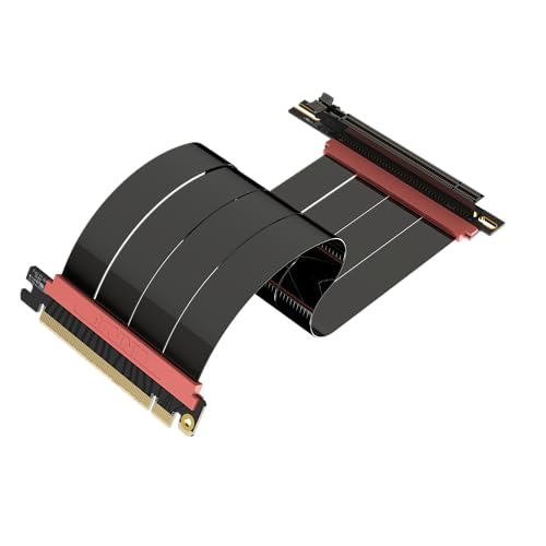 LINKUP - AVA5 PCIE 5.0 Riser-Kabel | RTX5090 RX9070 GPU Bereit | x16 128GB/s Geschwindigkeit | PCIe 4.0 & WRX80/WRX90E Kompatibel | Rechter Winkel, Schwarz 25cm (Gesamtlänge 29cm) von LINKUP