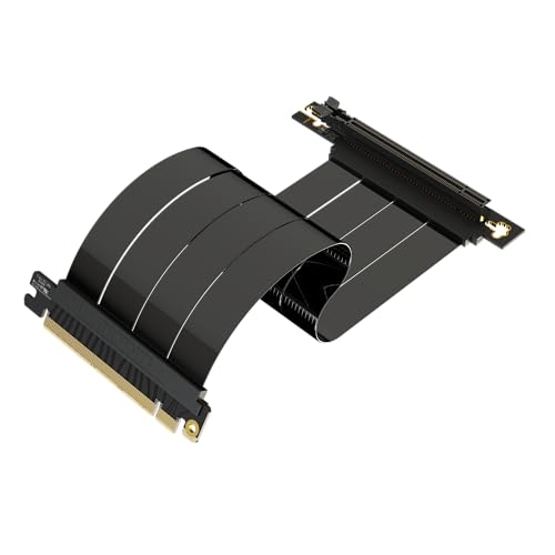 LINKUP - AVA5 PCIE 5.0 Riser-Kabel | RTX5090 RX9070 GPU Bereit | x16 128GB/s Geschwindigkeit | PCIe 4.0 & WRX80/WRX90E Kompatibel | Rechter Winkel, Schwarz 25cm (Gesamtlänge 29cm) von LINKUP
