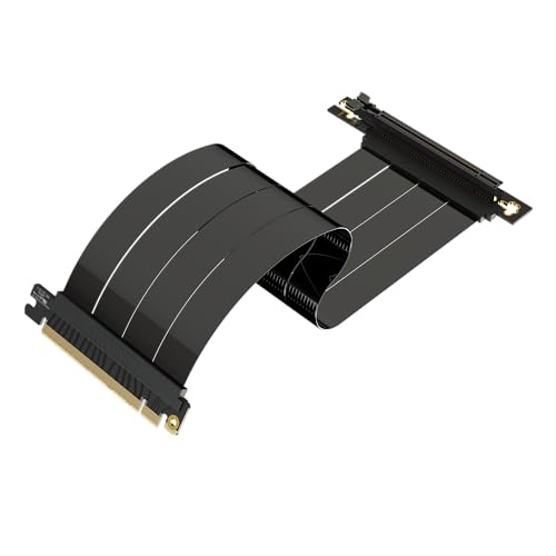 LINKUP - AVA5 PCIE 5.0 Riser-Kabel | RTX5090 RX9070 GPU Bereit | x16 128GB/s Geschwindigkeit | PCIe 4.0 & WRX80/WRX90E Kompatibel | Rechter Winkel, Schwarz 30cm (Gesamtlänge 34cm) von LINKUP