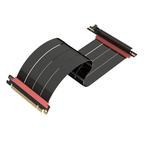 LINKUP - AVA5 PCIE 5.0 Riser-Kabel | RTX5090 RX9070 GPU Bereit | x16 128GB/s Geschwindigkeit | PCIe 4.0 & WRX80/WRX90E Kompatibel | Rechter Winkel, Schwarz 30cm (Gesamtlänge 34cm) von LINKUP