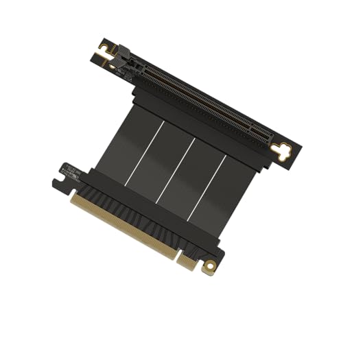LINKUP - AVA5 PCIE 5.0 Riser-Kabel | RTX5090 RX9070 GPU Bereit | x16 128GB/s Geschwindigkeit | PCIe 4.0 & WRX80/WRX90E Kompatibel | Rechter Winkel, Schwarz 5cm (Gesamtlänge 9cm) von LINKUP