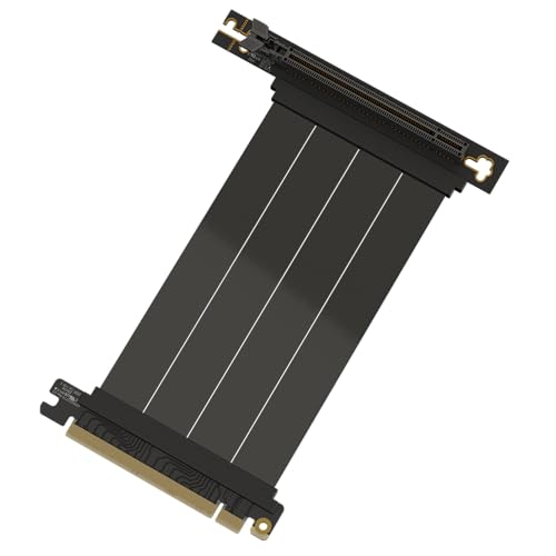 LINKUP - AVA5 PCIE 5.0 Riser-Kabel | Zukunftssicher für Gen 5 GPU Vertikal-Montage | x16 128GB/s Geschwindigkeit | PCIe 4.0 & WRX80SE Kompatibel | Rechter Winkel, Schwarz 15cm von LINKUP