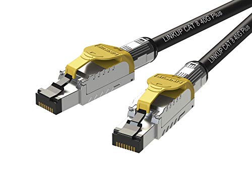 LINKUP - [GHMT & DSX8000 Zertifiziert Cat8-Ethernet-Patchkabel S/FTP 22AWG Doppelt Geschirmtes Massivkabel┃2000MHz 2GHz 40Gbps┃5th-Gen-Ethernet-LAN-Netzwerk 40G-Strukturdrähte┃Schwarz┃10M (33ft) von LINKUP