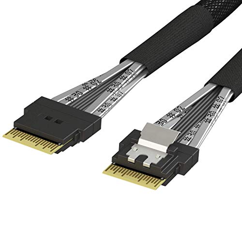 LINKUP Slim SAS SFF-8654 4i Straight to SFF-8654 4i Straight 24Gbps High Speed SAS4.0/PCIE4.0 Cable for 85ohm PCIe Application (NVMe SSD Slimline) 32AWG Sleeved Jacket -075cm von LINKUP