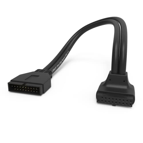 LINKUP - USB 3.2 Gen 2 (USB 3.1) Interner Adapter 20-poliger Motherboard-Header Männlich zu Weiblich 10 Gbit/s für PC-USB-A-Anschlüsse - Einwärts Typ - Schwarz 24 cm von LINKUP